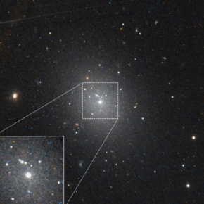 Exemple d'une galaxie naine de l'échantillon MATLAS montrant des signes de fusion d'amas d'étoiles